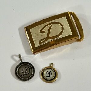 Waxing Poetic Hickok USA Initial Letter D Buckle & Charm Vintage Jewelry Lot